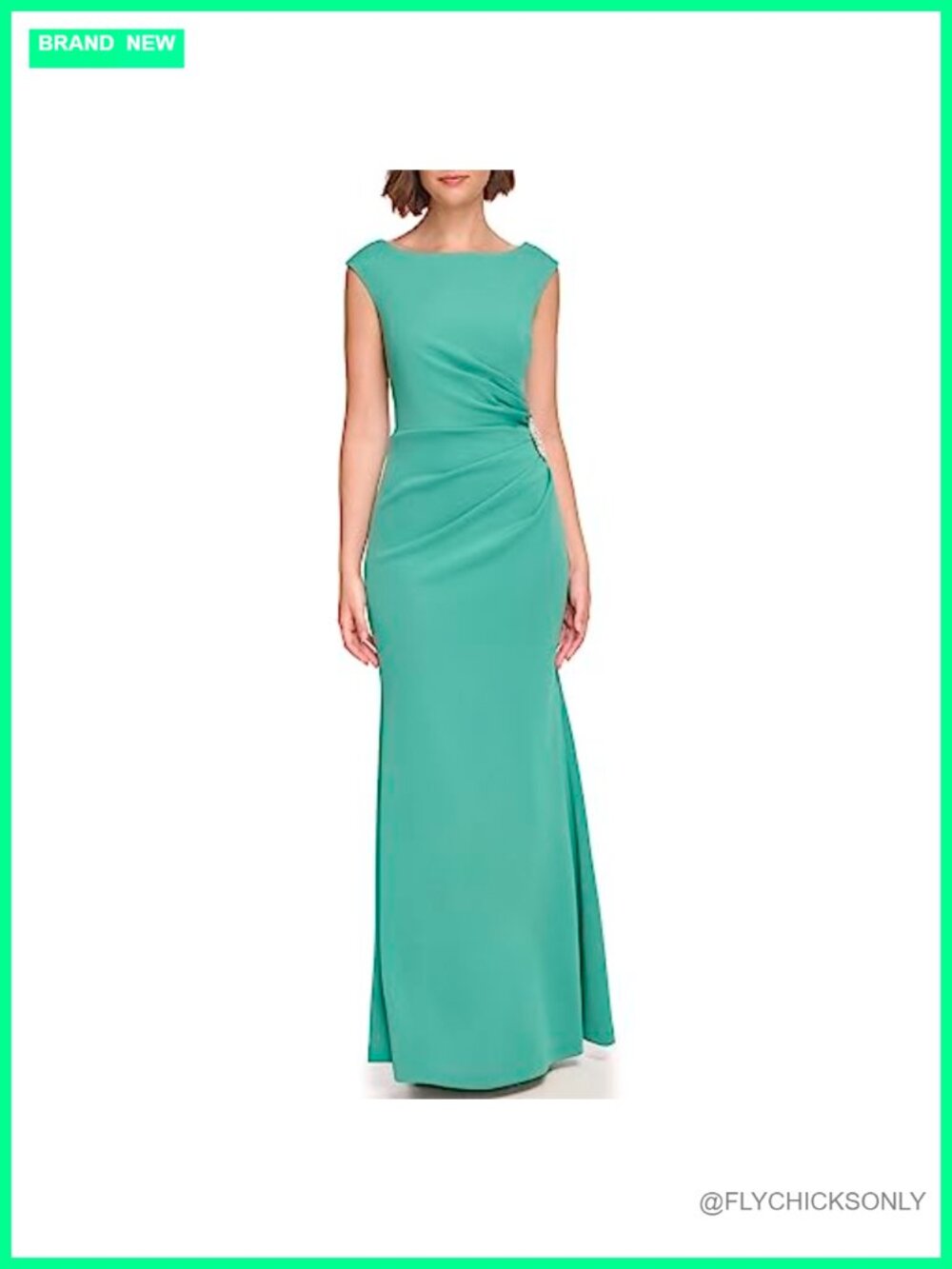 Jessica Howard Ruched Maxi Gown Cap Sleeve Special Occasion Scoop Neck Dress